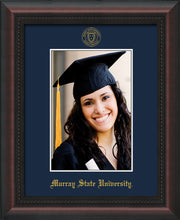 Image of Murray State University 5 x 7 Photo Frame - Mahogany Braid - w/Official Embossing of Murray Seal & Name - Single Navy mat