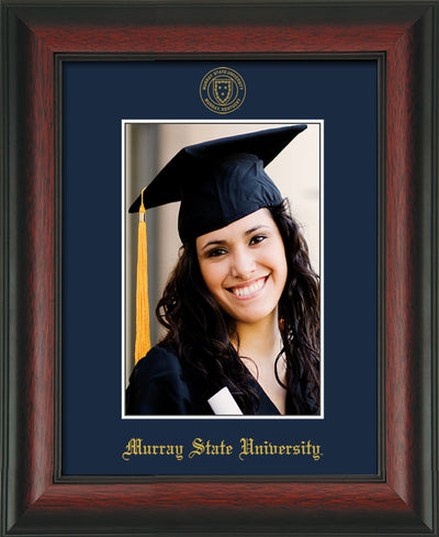 Image of Murray State University 5 x 7 Photo Frame - Rosewood - w/Official Embossing of Murray Seal & Name - Single Navy mat
