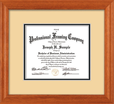 Horizontal image of Custom Oak Art and Document Frame with Cream on Black Mat