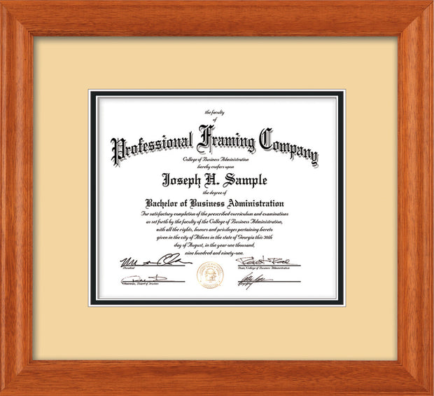 Horizontal image of Custom Oak Art and Document Frame with Cream on Black Mat