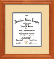 Vertical image of the Custom Oak Art and Document Frame with Cream on Black Mat