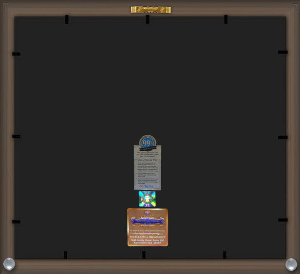 Back View of Northern New Mexico College Diploma Frame - Honors Black Satin - w/Embossed NNMC Seal & Name - Navy on Orange mat