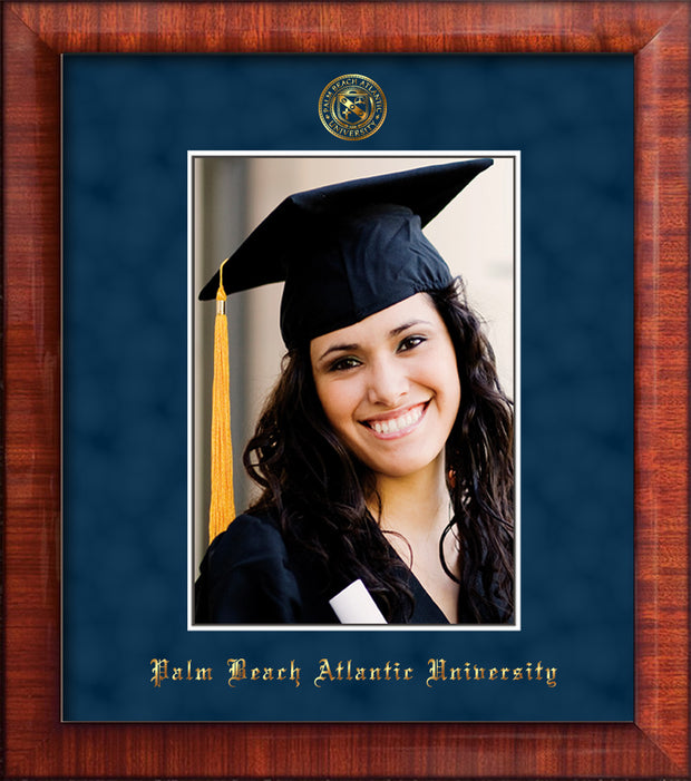 Image of Palm Beach Atlantic University 5 x 7 Photo Frame - Mezzo Gloss - w/Official Embossing of PBA Seal & Name - Single Navy Suede mat