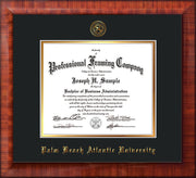 Image of Palm Beach Atlantic University Diploma Frame - Mezzo Gloss - w/Embossed Seal & Name - Black on Gold mats