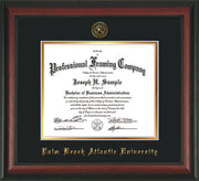 Image of Palm Beach Atlantic University Diploma Frame - Rosewood - w/Embossed Seal & Name - Black on Gold mats