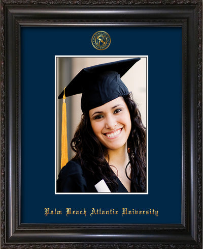 Image of Palm Beach Atlantic University 5 x 7 Photo Frame - Vintage Black Scoop - w/Official Embossing of PBA Seal & Name - Single Navy mat