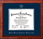 Image of Palm Beach Atlantic University Diploma Frame - Mezzo Gloss - w/Silver Embossed Seal & Name - Navy on Silver mats