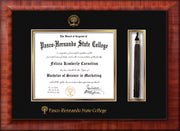 Image of Pasco-Hernando State College Diploma Frame - Mezzo Gloss- w/Embossed PHSC Seal & Name - Tassel Holder - Black on Gold mat
