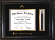 Image of Pasco-Hernando State College Diploma Frame - Vintage Black Scoop - w/Embossed PHSC Seal & Name - Tassel Holder - Black on Gold mat
