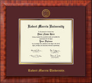 Image of Robert Morris University - Illinois Diploma Frame - Mezzo Gloss - w/Embossed RMU Seal & Name - Maroon on Gold mat