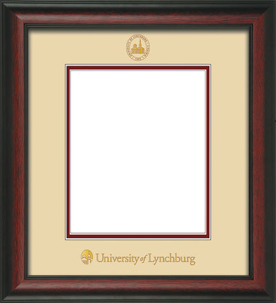 Image of University of Lynchburg Diploma Frame - Rosewood - w/Embossed UL Seal & Name - Cream on Crimson mat