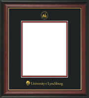 Image of University of Lynchburg Diploma Frame - Rosewood w/Gold Lip - w/Embossed UL Seal & Name - Black on Crimson mat