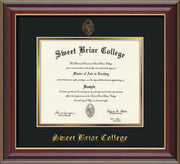 Sweet Briar College Diploma Frame - Cherry Lacquer - w/Embossed SBC Seal & Name - Black on Gold mat