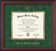 Image of Sweet Briar College Diploma Frame - Cherry Reverse - w/Embossed SBC Seal & Name - Green Suede on Gold mat