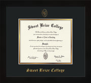 Image of Sweet Briar College Diploma Frame - Flat Matte Black - w/Embossed SBC Seal & Name - Black on Gold mat