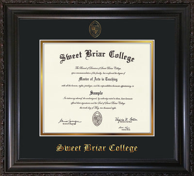 Image of Sweet Briar College Diploma Frame - Vintage Black Scoop - w/Embossed SBC Seal & Name - Black on Gold mat