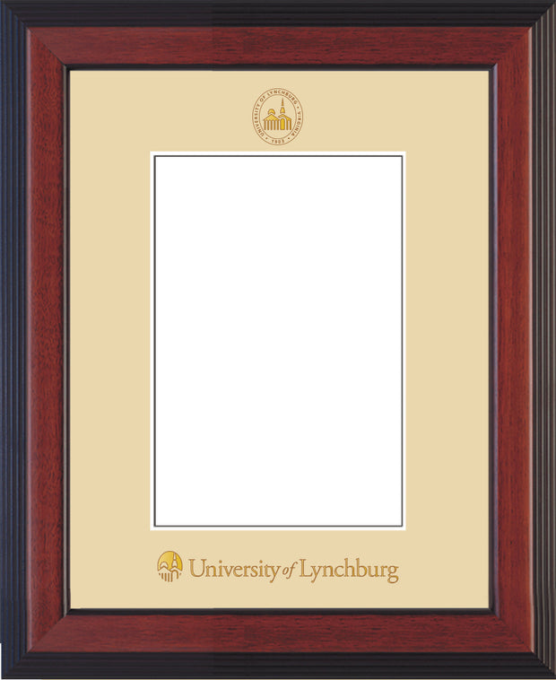 Image of University of Lynchburg 5 x 7 Photo Frame - Cherry Reverse - w/Official Embossing of UL Seal & Name - Single Cream mat