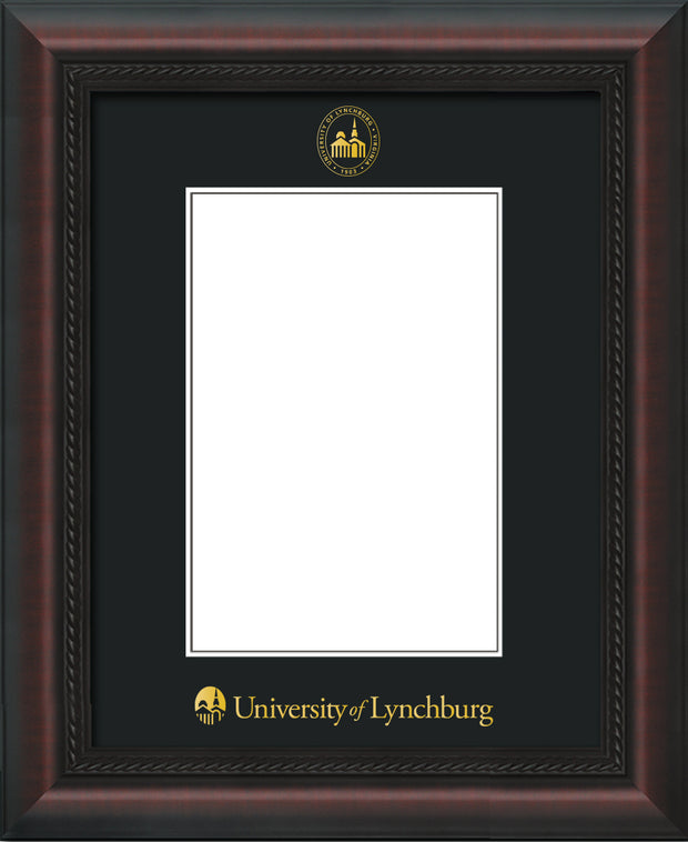 Image of University of Lynchburg 5 x 7 Photo Frame - Mahogany Braid - w/Official Embossing of UL Seal & Name - Single Black mat
