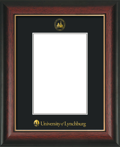 Image of University of Lynchburg 5 x 7 Photo Frame - Rosewood with Gold Lip - w/Official Embossing of UL Seal & Name - Single Black mat