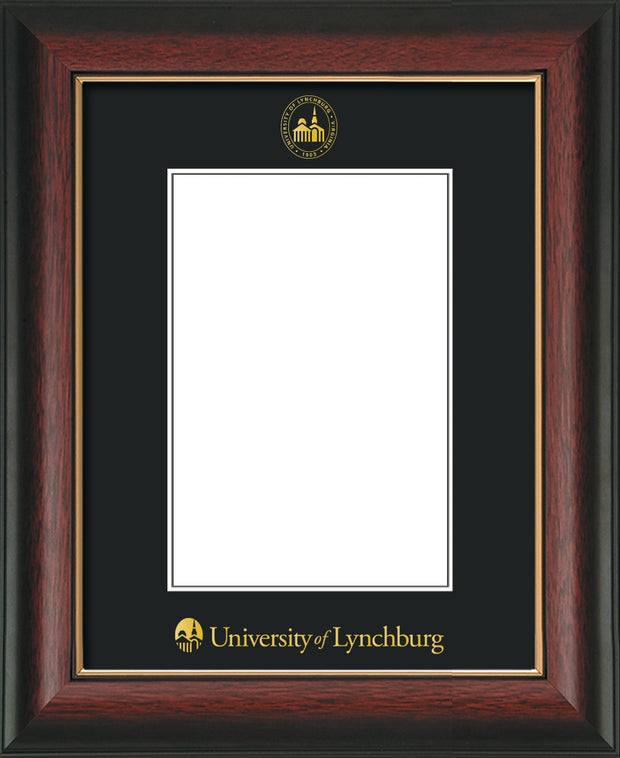 Image of University of Lynchburg 5 x 7 Photo Frame - Rosewood with Gold Lip - w/Official Embossing of UL Seal & Name - Single Black mat