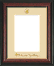 Image of University of Lynchburg 5 x 7 Photo Frame - Rosewood with Gold Lip - w/Official Embossing of UL Seal & Name - Single Cream mat