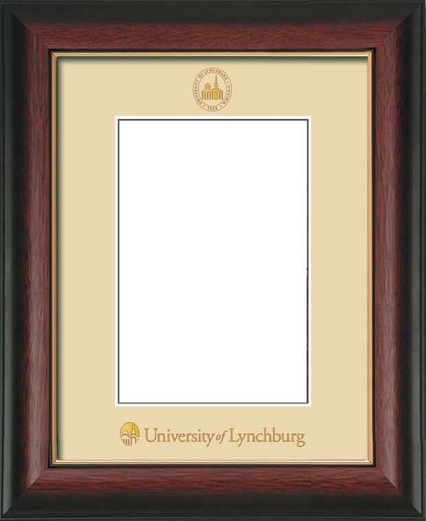 Image of University of Lynchburg 5 x 7 Photo Frame - Rosewood with Gold Lip - w/Official Embossing of UL Seal & Name - Single Cream mat