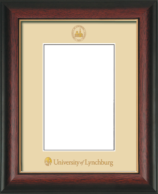 Image of University of Lynchburg 5 x 7 Photo Frame - Rosewood with Gold Lip - w/Official Embossing of UL Seal & Name - Single Cream mat
