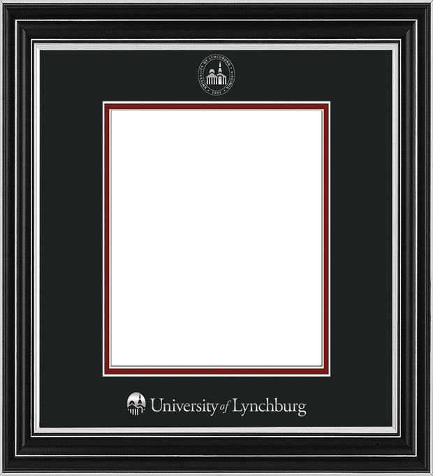 Image of University of Lynchburg Diploma Frame - Satin Silver - w/Embossed UL Seal & Name - Silver Embossing - Black on Crimson mat