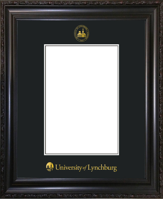 Image of University of Lynchburg 5 x 7 Photo Frame - Vintage Black Scoop - w/Official Embossing of UL Seal & Name - Single Black mat