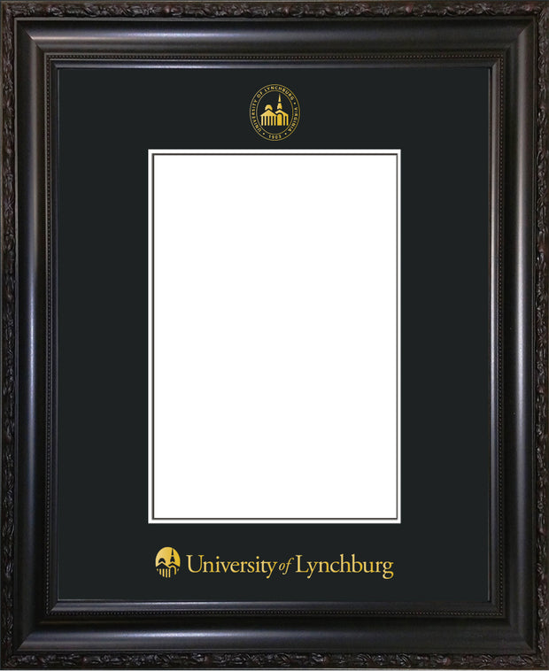 Image of University of Lynchburg 5 x 7 Photo Frame - Vintage Black Scoop - w/Official Embossing of UL Seal & Name - Single Black mat