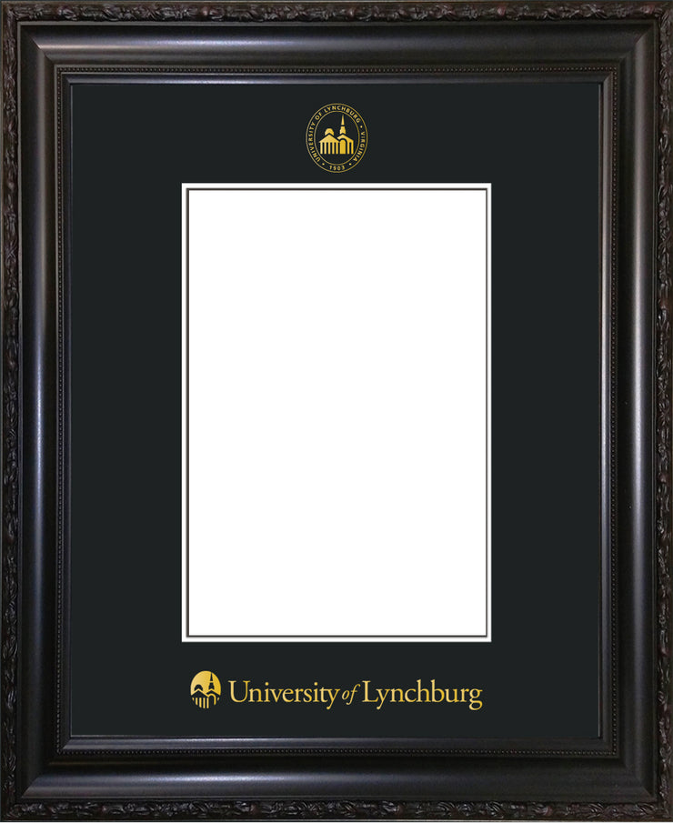Image of University of Lynchburg 5 x 7 Photo Frame - Vintage Black Scoop - w/Official Embossing of UL Seal & Name - Single Black mat