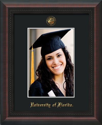 Image of University of Florida 5 x 7 Photo Frame - Mahogany Braid - w/Official Embossing of UF Seal & Name - Single Black mat