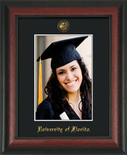 Image of University of Florida 5 x 7 Photo Frame - Rosewood - w/Official Embossing of UF Seal & Name - Single Black mat