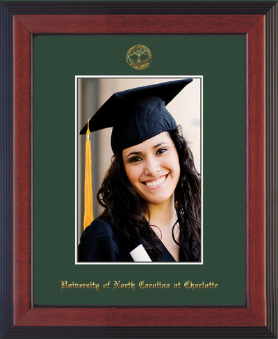Image of University of North Carolina Charlotte 5 x 7 Photo Frame - Cherry Reverse - w/Official Embossing of UNCC Seal & Name - Single Green mat