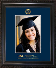 Image of University of North Georgia 5 x 7 Photo Frame - Vintage Black Scoop - w/Official Embossing of Military Seal & Military Wordmark - Single Navy mat