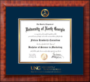 Image of University of North Georgia Diploma Frame - Mezzo Gloss - w/Embossed Military Seal & Military Wordmark - Navy on Gold mat