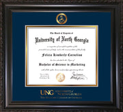 Image of University of North Georgia Diploma Frame - Vintage Black Scoop - w/Embossed Military Seal & Military Wordmark - Navy on Gold mat