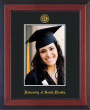 Image of University of South Florida 5 x 7 Photo Frame - Cherry Reverse - w/Official Embossing of USF Seal & Name - Single Black mat