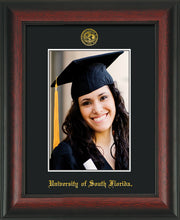 Image of University of South Florida 5 x 7 Photo Frame - Rosewood - w/Official Embossing of USF Seal & Name - Single Black mat