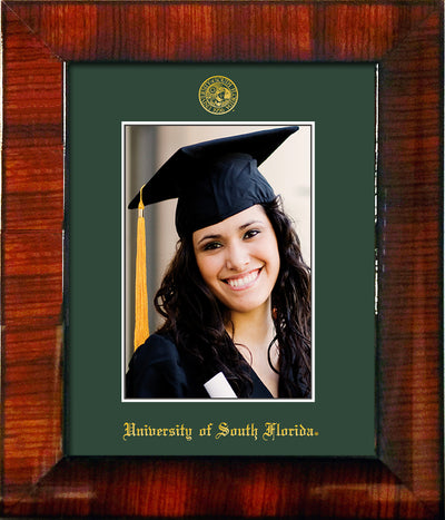 Image of University of South Florida 5 x 7 Photo Frame - Mezzo Gloss - w/Official Embossing of USF Seal & Name - Single Green mat
