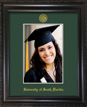 Image of University of South Florida 5 x 7 Photo Frame - Vintage Black Scoop - w/Official Embossing of USF Seal & Name - Single Green mat