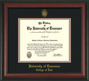 Image of University of Tennessee Diploma Frame - Rosewood - w/Embossed Seal & College of Law Name - Black on Orange Mat