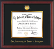 Image of University of Texas - Arlington Diploma Frame - Cherry Reverse - w/24k Gold-Plated Medallion UTA Name Embossing - Black on Gold mats