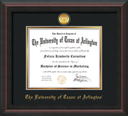 Image of University of Texas - Arlington Diploma Frame - Mahogany Braid - w/24k Gold-Plated Medallion UTA Name Embossing - Black on Gold mats