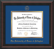 Image of University of Texas - Arlington Diploma Frame - Mahogany Braid - w/Embossed Seal & Name - Royal Blue on Gold mat