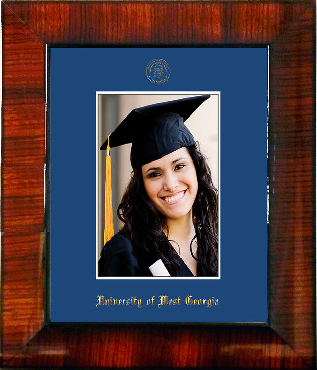 Image of University of West Georgia 5 x 7 Photo Frame - Mezzo Gloss - w/Official Embossing of UWG Seal & Name - Single Royal Blue mat