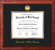 Image of University of West Georgia Diploma Frame - Mezzo Gloss - w/24k Gold Plated Medallion UWG Name Embossing - Black on Gold Mat