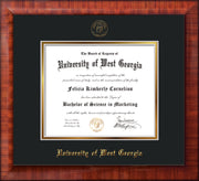 Image of University of West Georgia Diploma Frame - Mezzo Gloss - w/UWG Embossed Seal & Name - Black on Gold mat