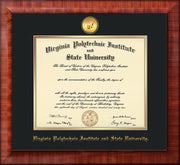 Image of Virginia Tech Diploma Frame - Mezzo Gloss - w/24k Gold-Plated Medallion VT Name Embossing - Black on Gold mats