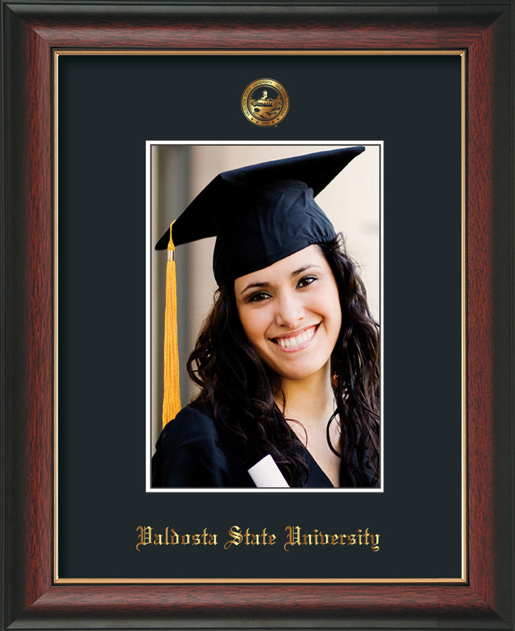 Image of Valdosta State University 5 x 7 Photo Frame - Rosewood w/Gold Lip - w/Official Embossing of VSU Seal & Name - Single Black mat